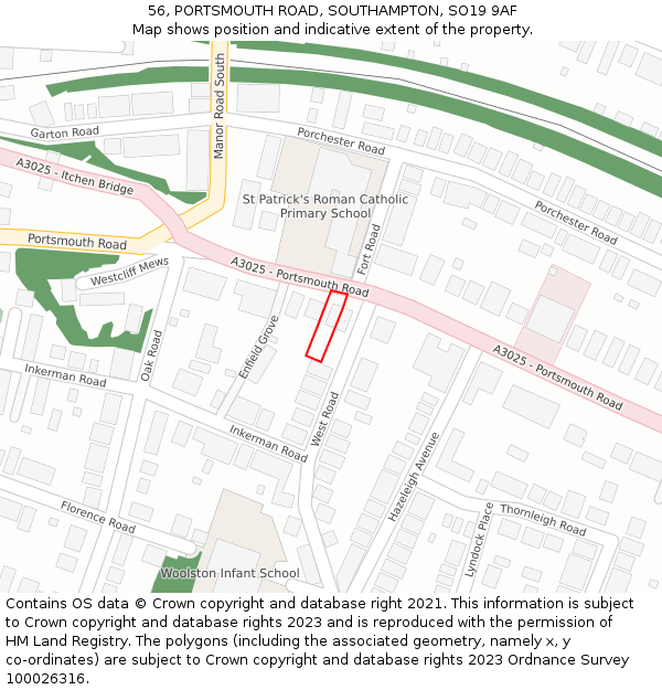 56, PORTSMOUTH ROAD, SOUTHAMPTON, SO19 9AF: Location map and indicative extent of plot