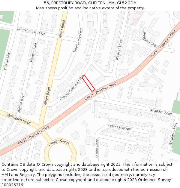 56, PRESTBURY ROAD, CHELTENHAM, GL52 2DA: Location map and indicative extent of plot