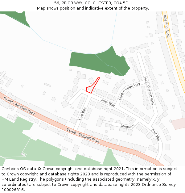 56, PRIOR WAY, COLCHESTER, CO4 5DH: Location map and indicative extent of plot