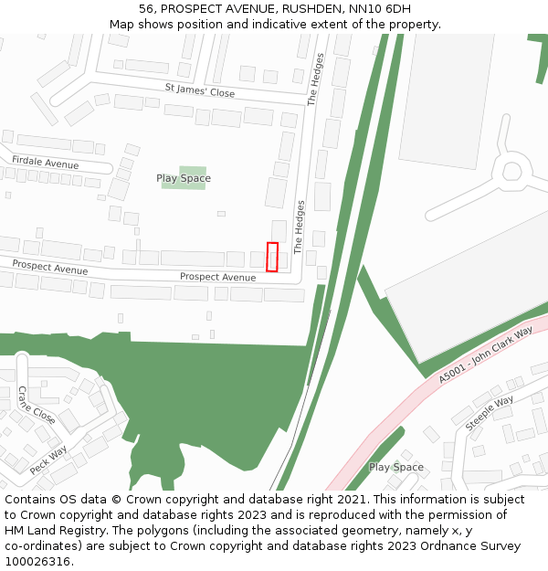 56, PROSPECT AVENUE, RUSHDEN, NN10 6DH: Location map and indicative extent of plot