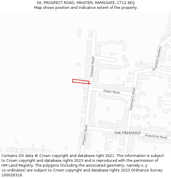 56, PROSPECT ROAD, MINSTER, RAMSGATE, CT12 4EQ: Location map and indicative extent of plot