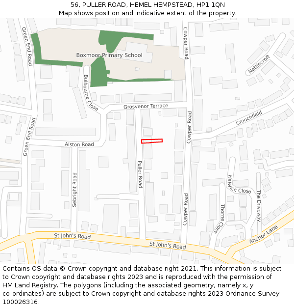 56, PULLER ROAD, HEMEL HEMPSTEAD, HP1 1QN: Location map and indicative extent of plot