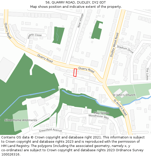 56, QUARRY ROAD, DUDLEY, DY2 0DT: Location map and indicative extent of plot