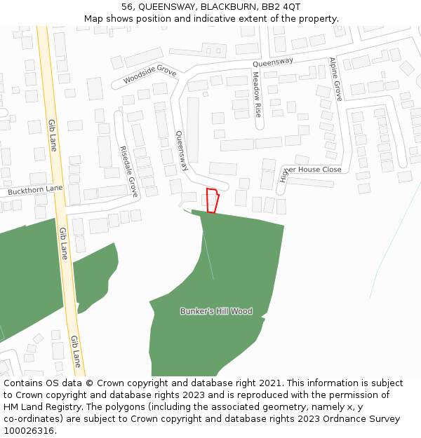 56, QUEENSWAY, BLACKBURN, BB2 4QT: Location map and indicative extent of plot