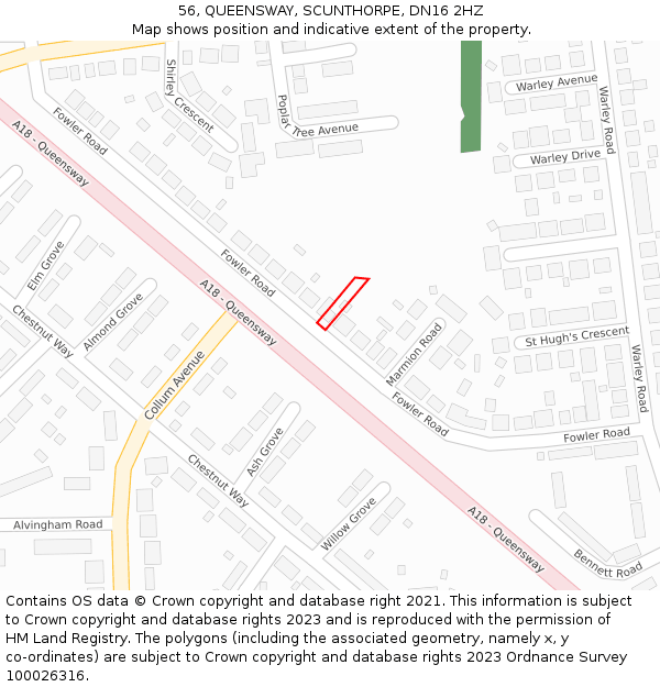 56, QUEENSWAY, SCUNTHORPE, DN16 2HZ: Location map and indicative extent of plot