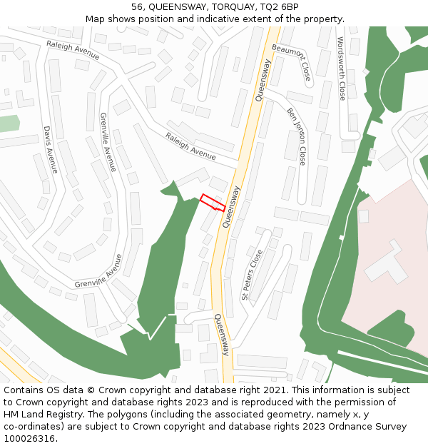 56, QUEENSWAY, TORQUAY, TQ2 6BP: Location map and indicative extent of plot
