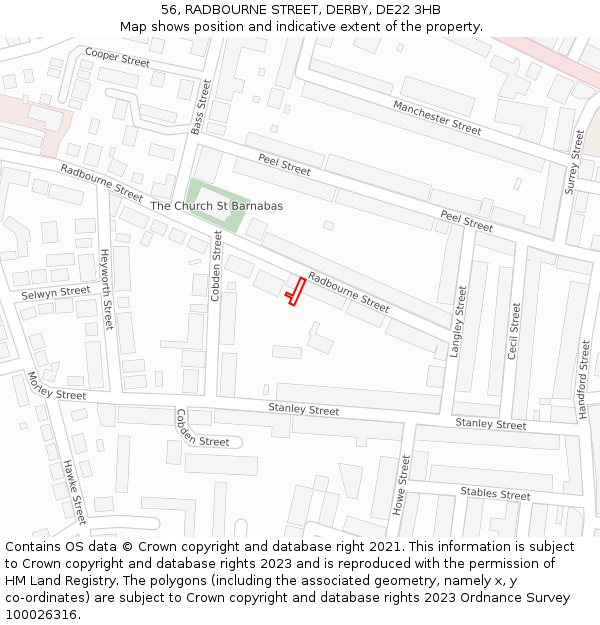 56, RADBOURNE STREET, DERBY, DE22 3HB: Location map and indicative extent of plot