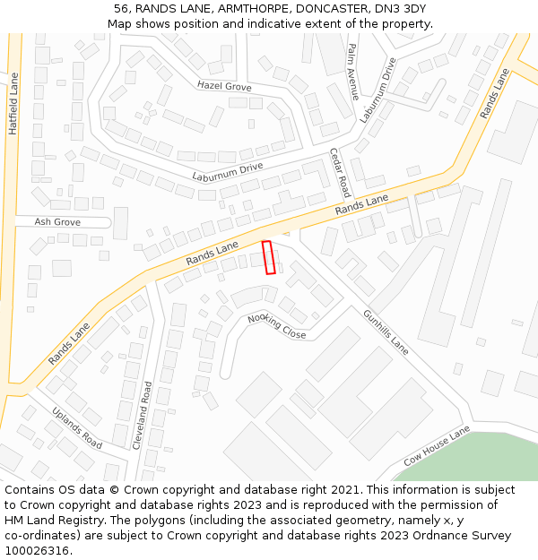 56, RANDS LANE, ARMTHORPE, DONCASTER, DN3 3DY: Location map and indicative extent of plot