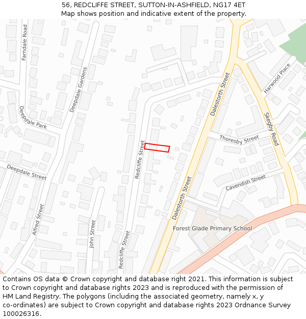 56, REDCLIFFE STREET, SUTTON-IN-ASHFIELD, NG17 4ET: Location map and indicative extent of plot