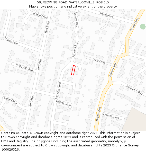 56, REDWING ROAD, WATERLOOVILLE, PO8 0LX: Location map and indicative extent of plot