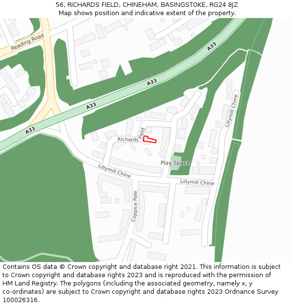 56, RICHARDS FIELD, CHINEHAM, BASINGSTOKE, RG24 8JZ: Location map and indicative extent of plot