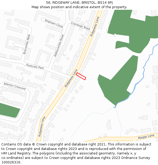 56, RIDGEWAY LANE, BRISTOL, BS14 9PJ: Location map and indicative extent of plot