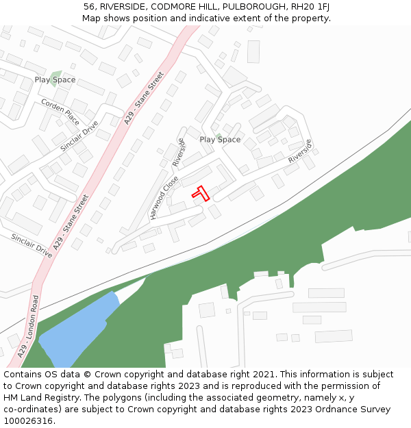 56, RIVERSIDE, CODMORE HILL, PULBOROUGH, RH20 1FJ: Location map and indicative extent of plot