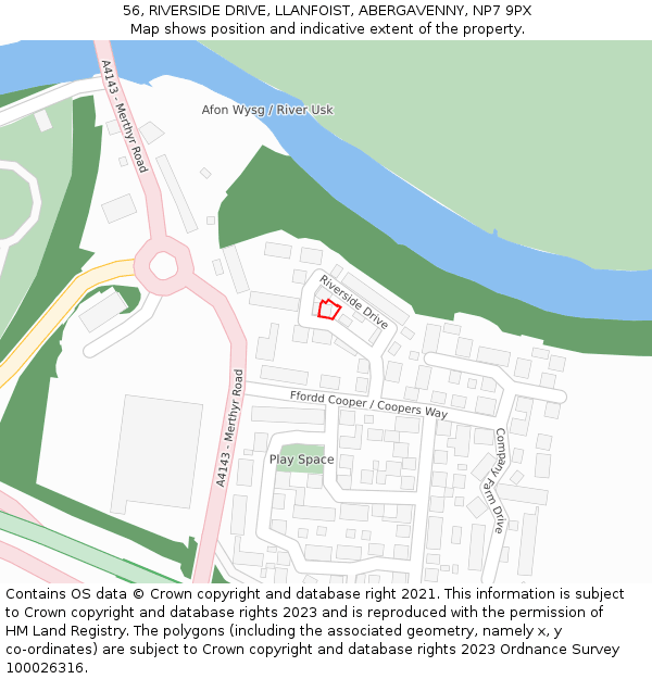 56, RIVERSIDE DRIVE, LLANFOIST, ABERGAVENNY, NP7 9PX: Location map and indicative extent of plot