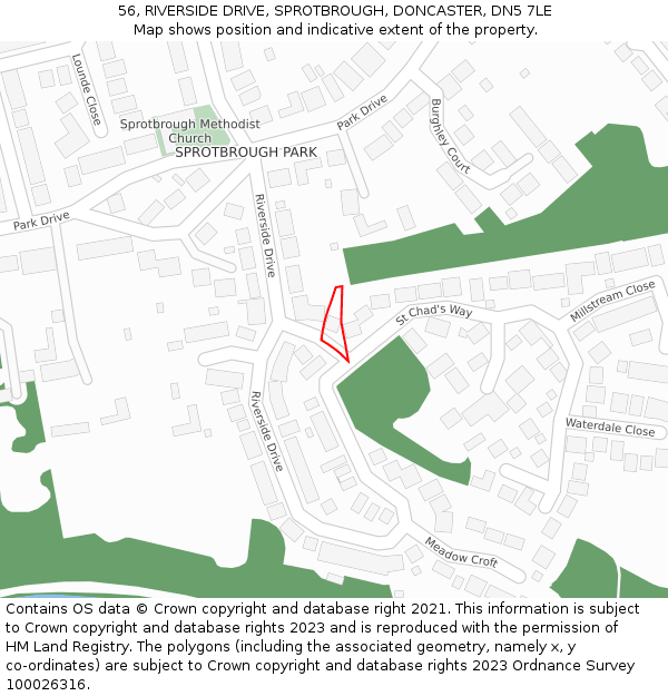 56, RIVERSIDE DRIVE, SPROTBROUGH, DONCASTER, DN5 7LE: Location map and indicative extent of plot