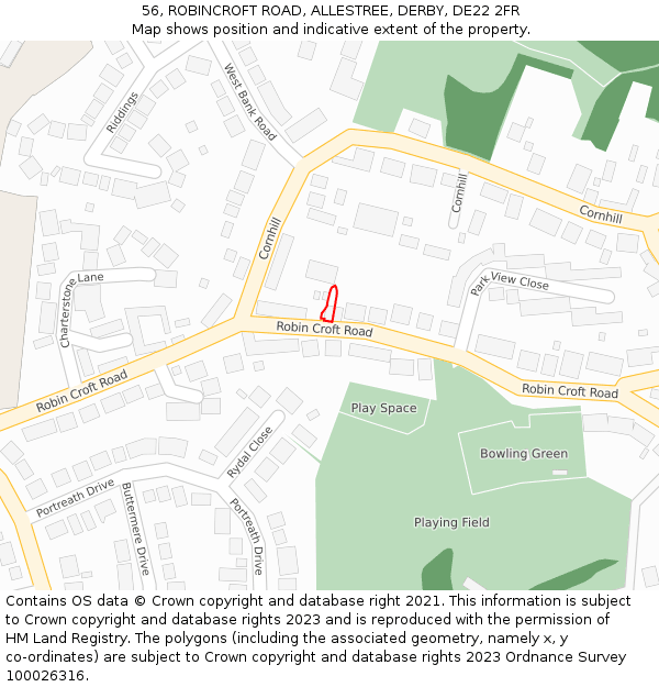 56, ROBINCROFT ROAD, ALLESTREE, DERBY, DE22 2FR: Location map and indicative extent of plot