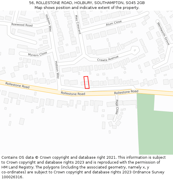 56, ROLLESTONE ROAD, HOLBURY, SOUTHAMPTON, SO45 2GB: Location map and indicative extent of plot