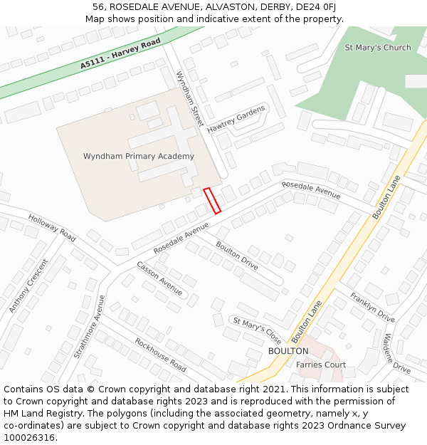 56, ROSEDALE AVENUE, ALVASTON, DERBY, DE24 0FJ: Location map and indicative extent of plot