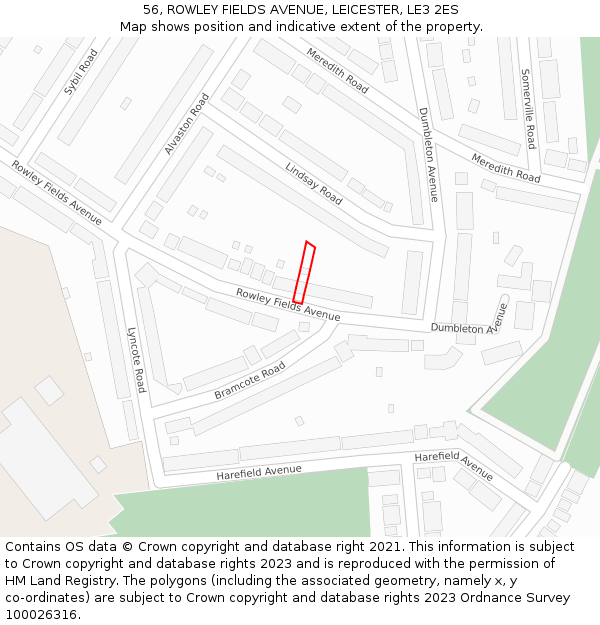 56, ROWLEY FIELDS AVENUE, LEICESTER, LE3 2ES: Location map and indicative extent of plot