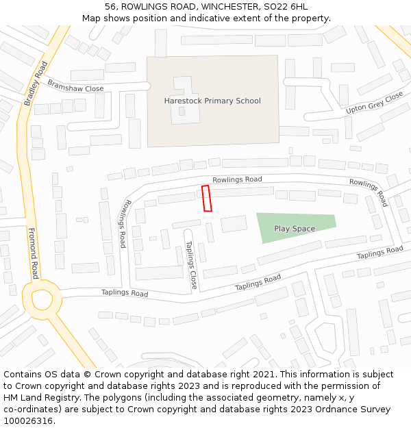 56, ROWLINGS ROAD, WINCHESTER, SO22 6HL: Location map and indicative extent of plot