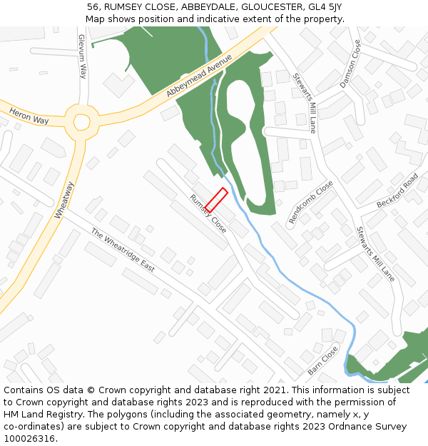 56, RUMSEY CLOSE, ABBEYDALE, GLOUCESTER, GL4 5JY: Location map and indicative extent of plot