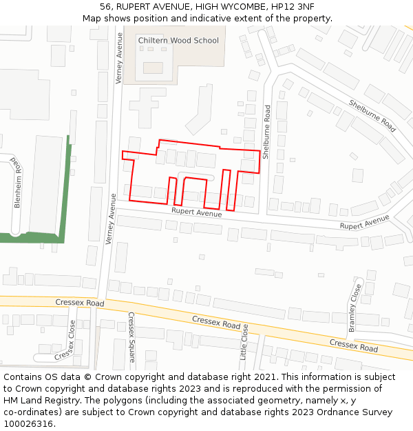 56, RUPERT AVENUE, HIGH WYCOMBE, HP12 3NF: Location map and indicative extent of plot