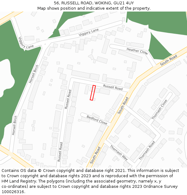 56, RUSSELL ROAD, WOKING, GU21 4UY: Location map and indicative extent of plot