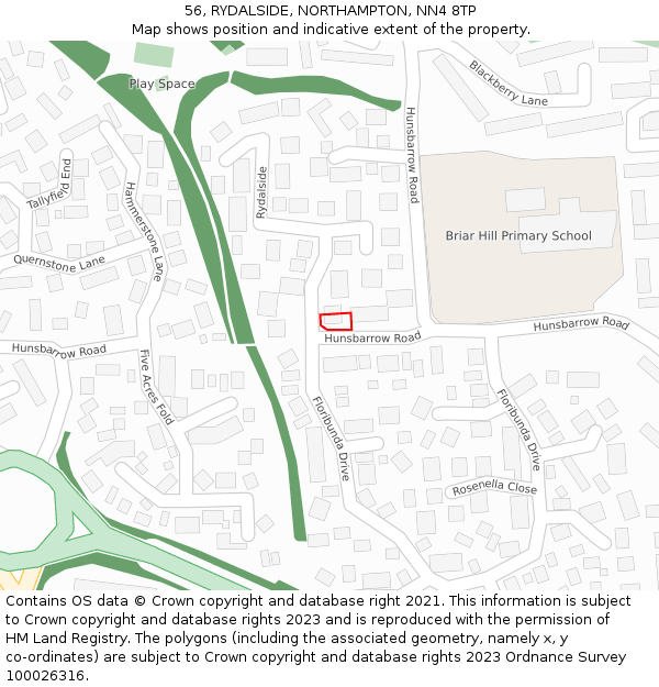 56, RYDALSIDE, NORTHAMPTON, NN4 8TP: Location map and indicative extent of plot