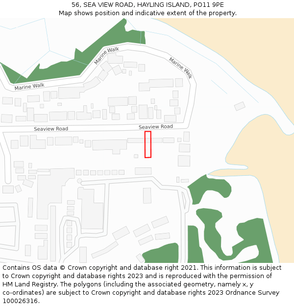 56, SEA VIEW ROAD, HAYLING ISLAND, PO11 9PE: Location map and indicative extent of plot