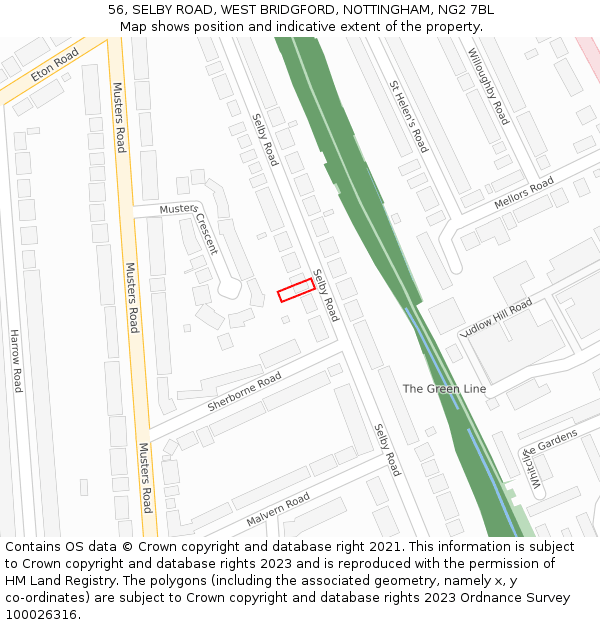 56, SELBY ROAD, WEST BRIDGFORD, NOTTINGHAM, NG2 7BL: Location map and indicative extent of plot