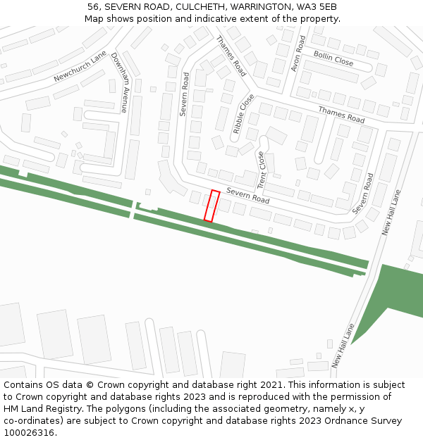 56, SEVERN ROAD, CULCHETH, WARRINGTON, WA3 5EB: Location map and indicative extent of plot