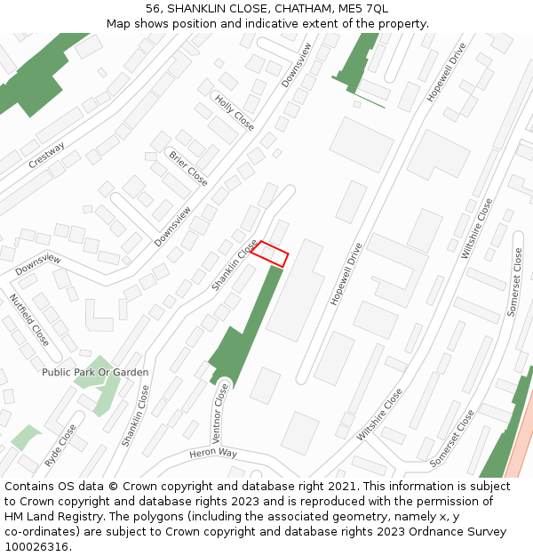 56, SHANKLIN CLOSE, CHATHAM, ME5 7QL: Location map and indicative extent of plot