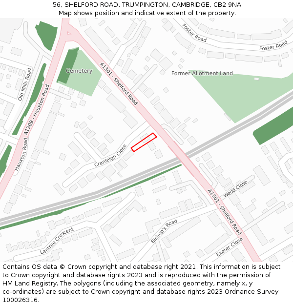 56, SHELFORD ROAD, TRUMPINGTON, CAMBRIDGE, CB2 9NA: Location map and indicative extent of plot