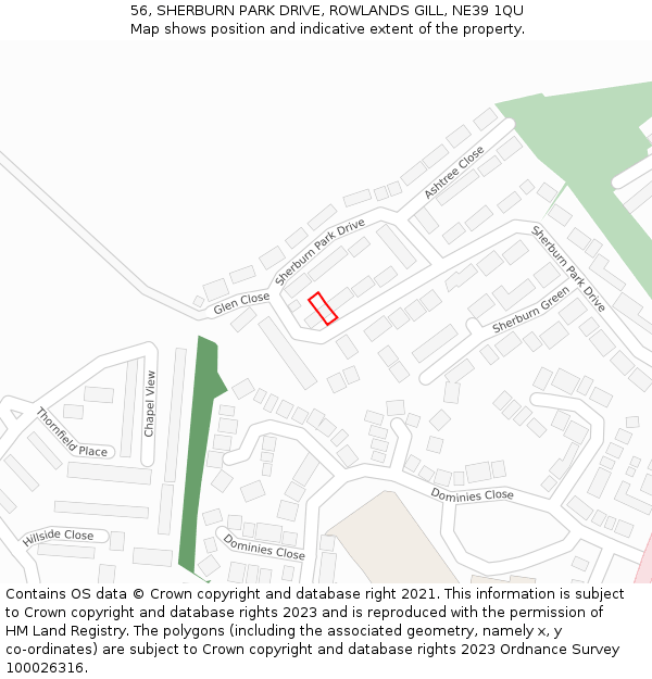 56, SHERBURN PARK DRIVE, ROWLANDS GILL, NE39 1QU: Location map and indicative extent of plot