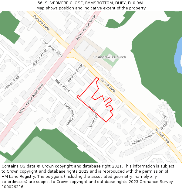 56, SILVERMERE CLOSE, RAMSBOTTOM, BURY, BL0 9WH: Location map and indicative extent of plot