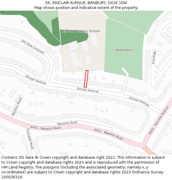 56, SINCLAIR AVENUE, BANBURY, OX16 1DW: Location map and indicative extent of plot