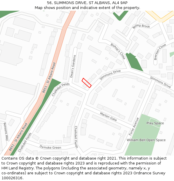 56, SLIMMONS DRIVE, ST ALBANS, AL4 9AP: Location map and indicative extent of plot