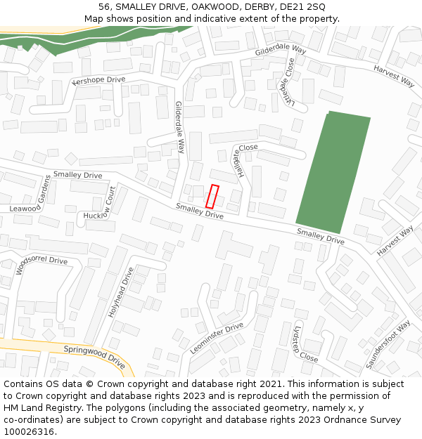 56, SMALLEY DRIVE, OAKWOOD, DERBY, DE21 2SQ: Location map and indicative extent of plot