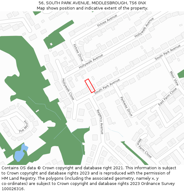 56, SOUTH PARK AVENUE, MIDDLESBROUGH, TS6 0NX: Location map and indicative extent of plot