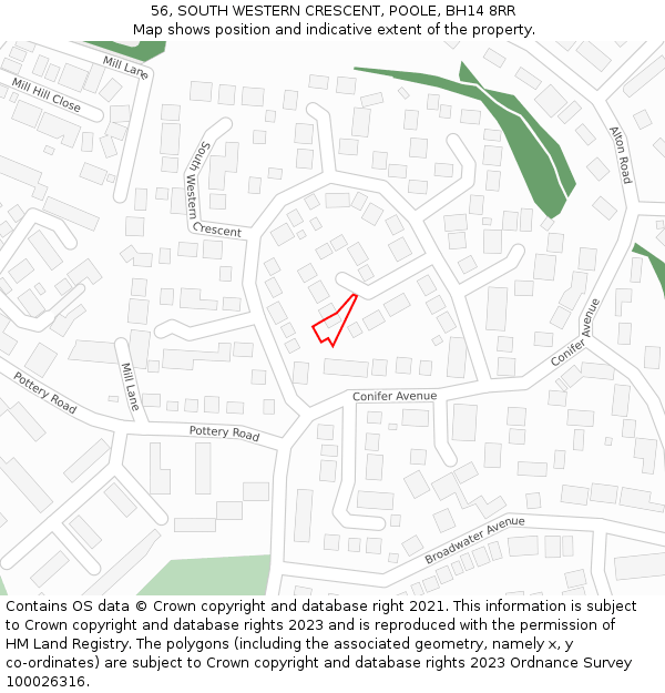 56, SOUTH WESTERN CRESCENT, POOLE, BH14 8RR: Location map and indicative extent of plot