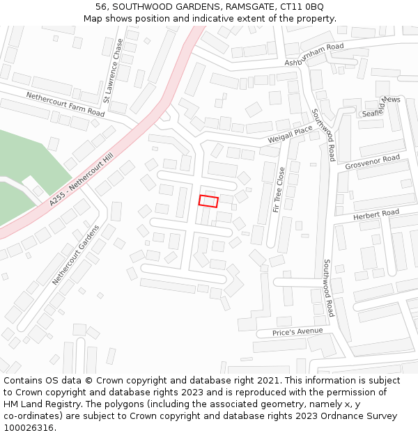 56, SOUTHWOOD GARDENS, RAMSGATE, CT11 0BQ: Location map and indicative extent of plot