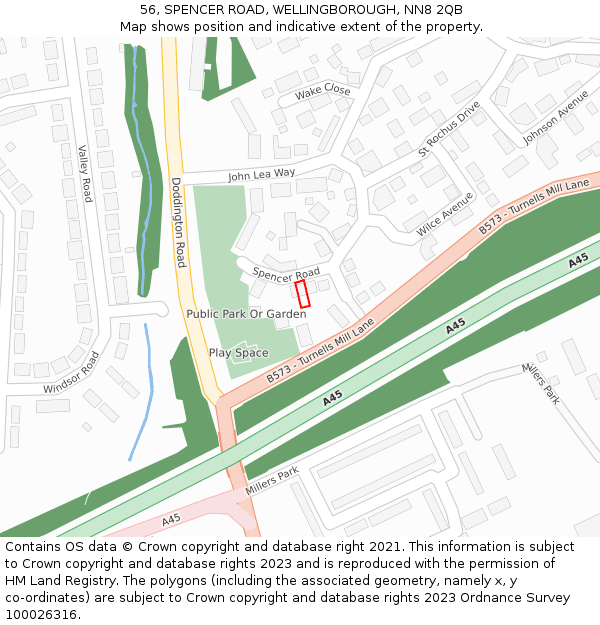 56, SPENCER ROAD, WELLINGBOROUGH, NN8 2QB: Location map and indicative extent of plot