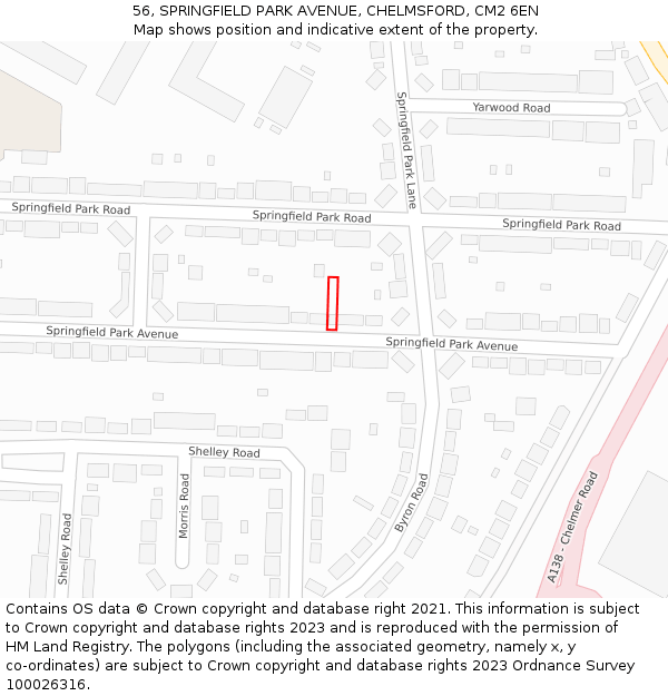 56, SPRINGFIELD PARK AVENUE, CHELMSFORD, CM2 6EN: Location map and indicative extent of plot