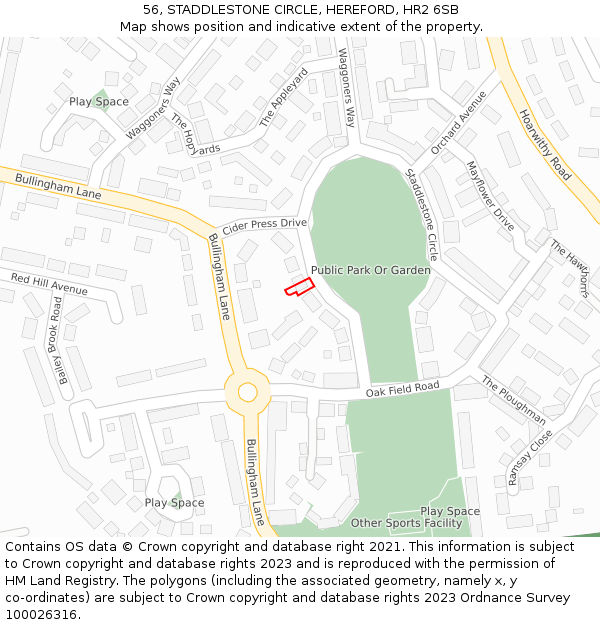 56, STADDLESTONE CIRCLE, HEREFORD, HR2 6SB: Location map and indicative extent of plot