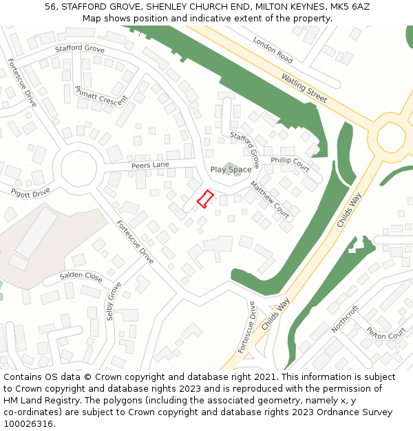 56, STAFFORD GROVE, SHENLEY CHURCH END, MILTON KEYNES, MK5 6AZ: Location map and indicative extent of plot