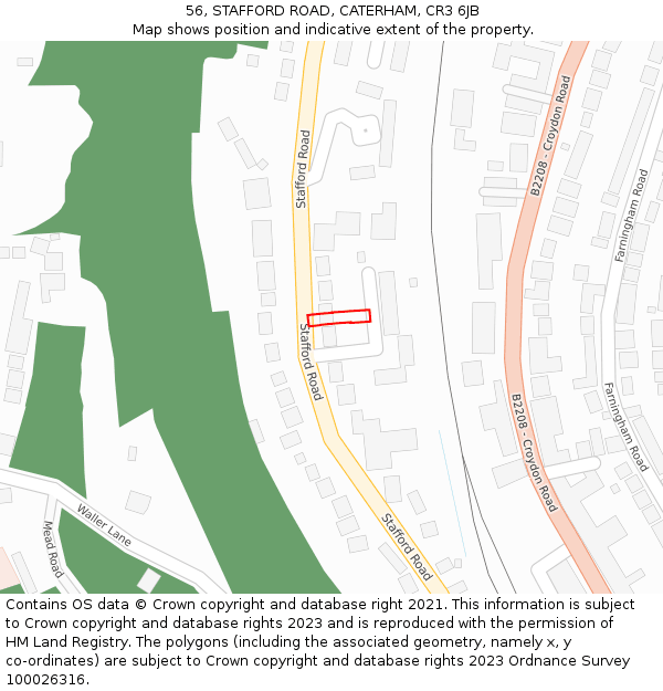 56, STAFFORD ROAD, CATERHAM, CR3 6JB: Location map and indicative extent of plot