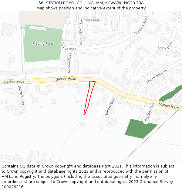 56, STATION ROAD, COLLINGHAM, NEWARK, NG23 7RA: Location map and indicative extent of plot