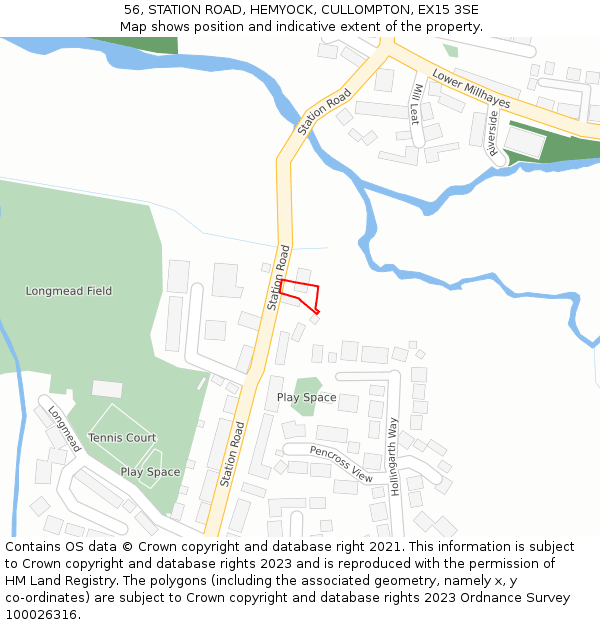 56, STATION ROAD, HEMYOCK, CULLOMPTON, EX15 3SE: Location map and indicative extent of plot