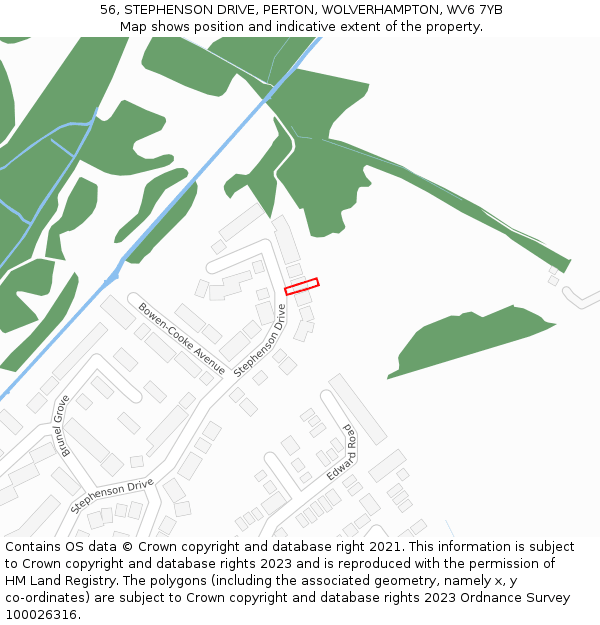 56, STEPHENSON DRIVE, PERTON, WOLVERHAMPTON, WV6 7YB: Location map and indicative extent of plot