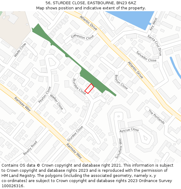 56, STURDEE CLOSE, EASTBOURNE, BN23 6AZ: Location map and indicative extent of plot